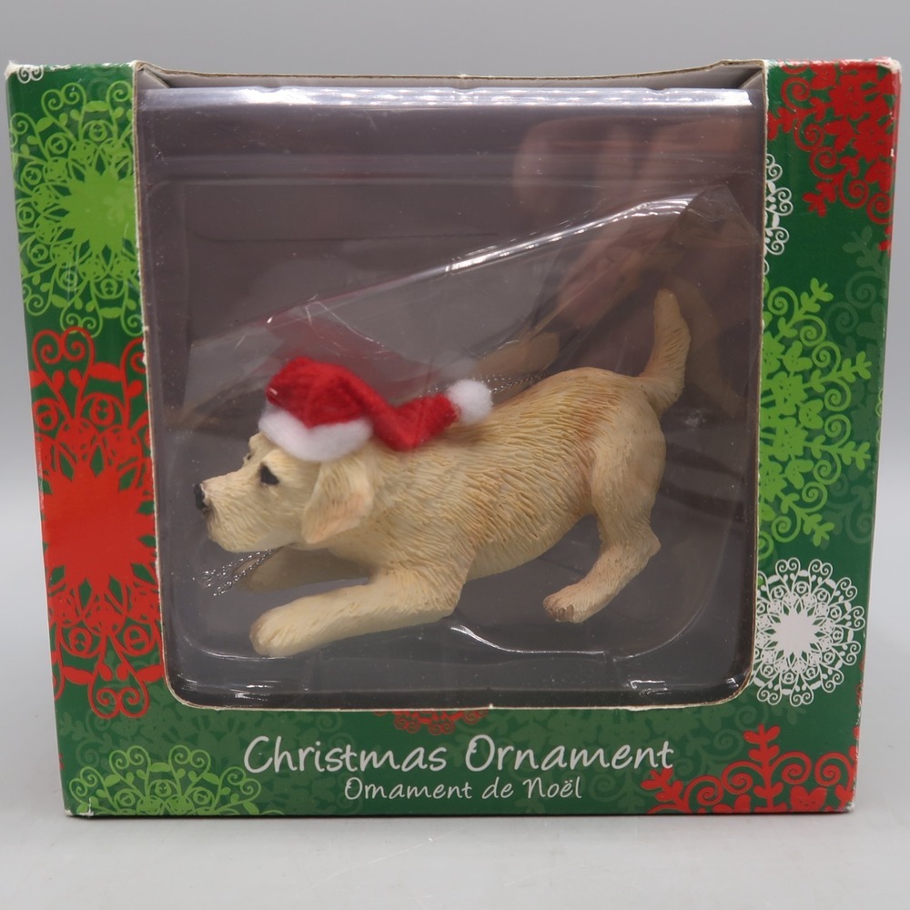 Sandicast Yellow Labrador Christmas Ornament Santa Hat‎ With Box